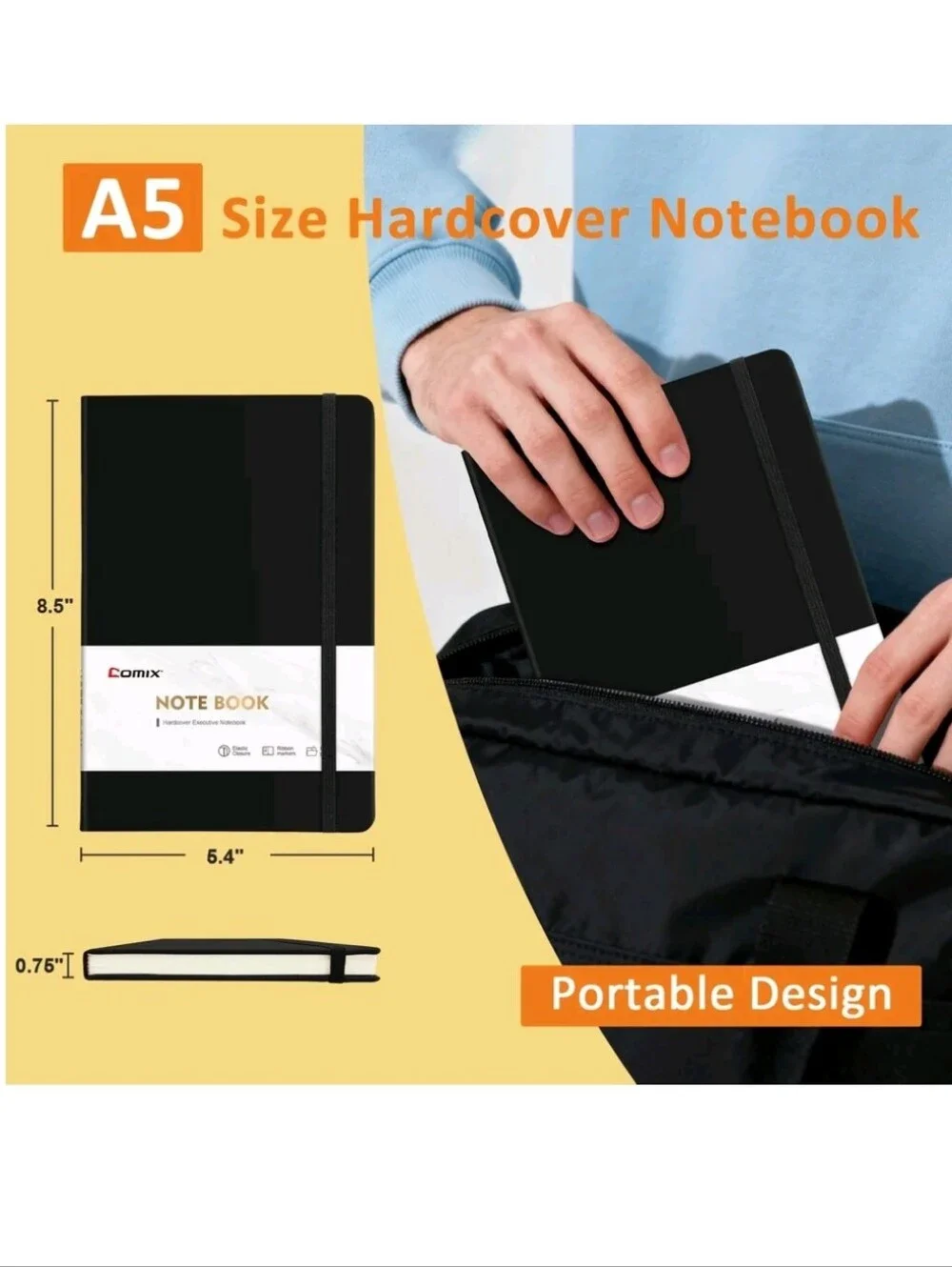 3 Comix Hardcover Executive Notebook Black 240 Pages 5.4' x 8.3